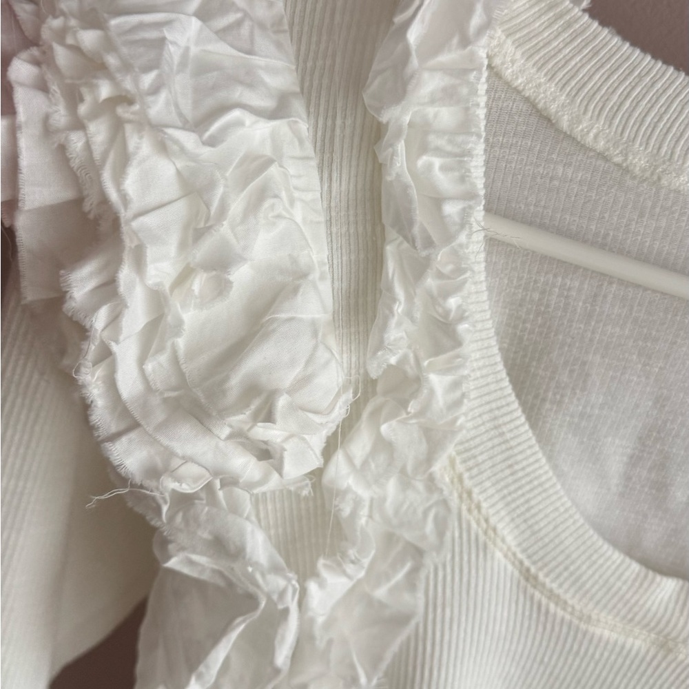 Free People Ivory Ruffle-Shoulder Ribbed Long Sleeve Top - Picture 5 of 5